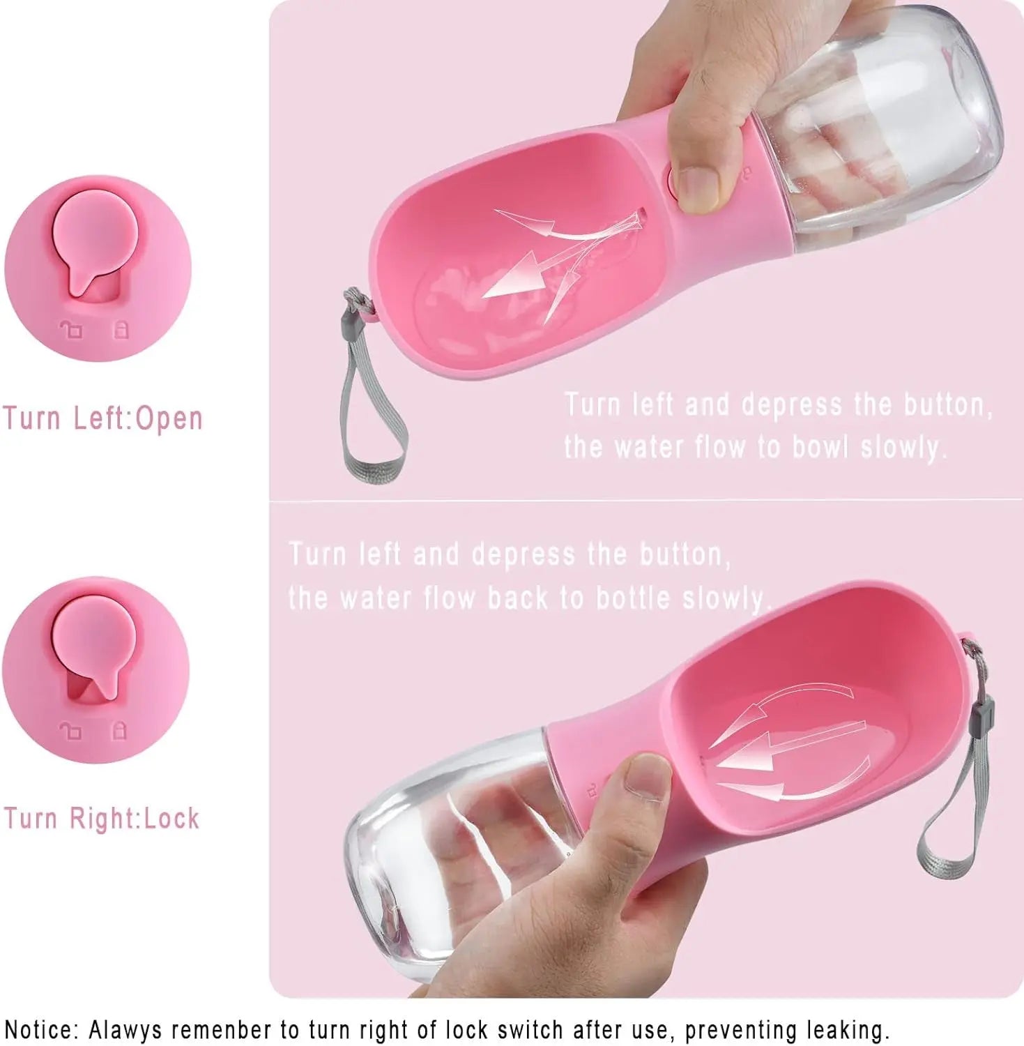 Dog Water & Food Bottle Portable 2in1 Dispenser Filter Leak Proof Travel Hiking